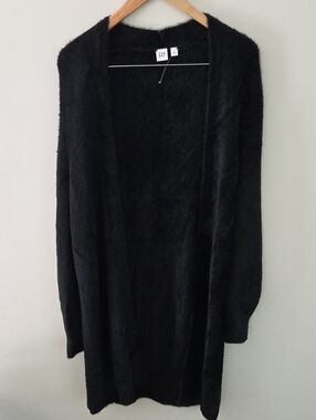 NWOT GAP Black Faux Mohair Open-Front Women's Duster